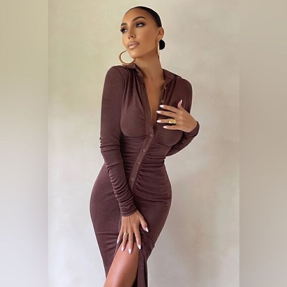 Club L London club restless heart maxi dress in chocolate brown - Picture 3 of 10